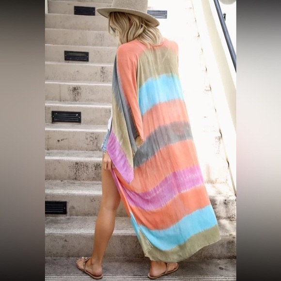 Bohemian Oversized Tie Dye Kimono Cardigan Shawl Duster Plus Size - Picture 1 of 8